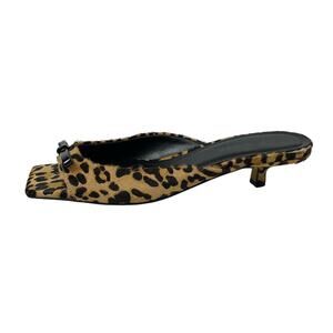 Steve Madden Meme Leopard Calf Hair Leather Kitten Heel Slide Sandals Size 7.5